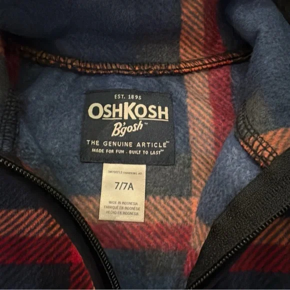 OshKosh B'gosh Navy Plaid Zip-Up Fleece Lightweight Jacket - Picture 4 of 5